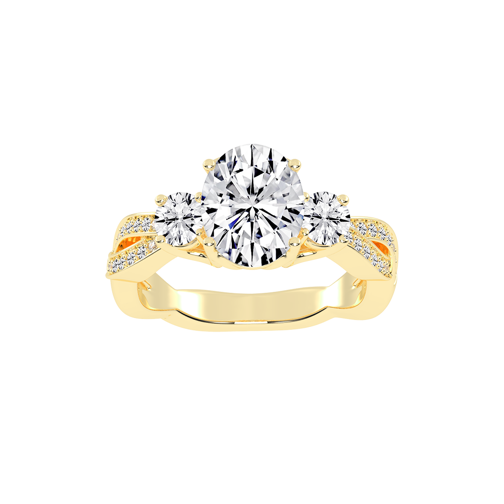 Oval cut Fancy Lab Grown Diamond Engagement Ring with Twisted Pave