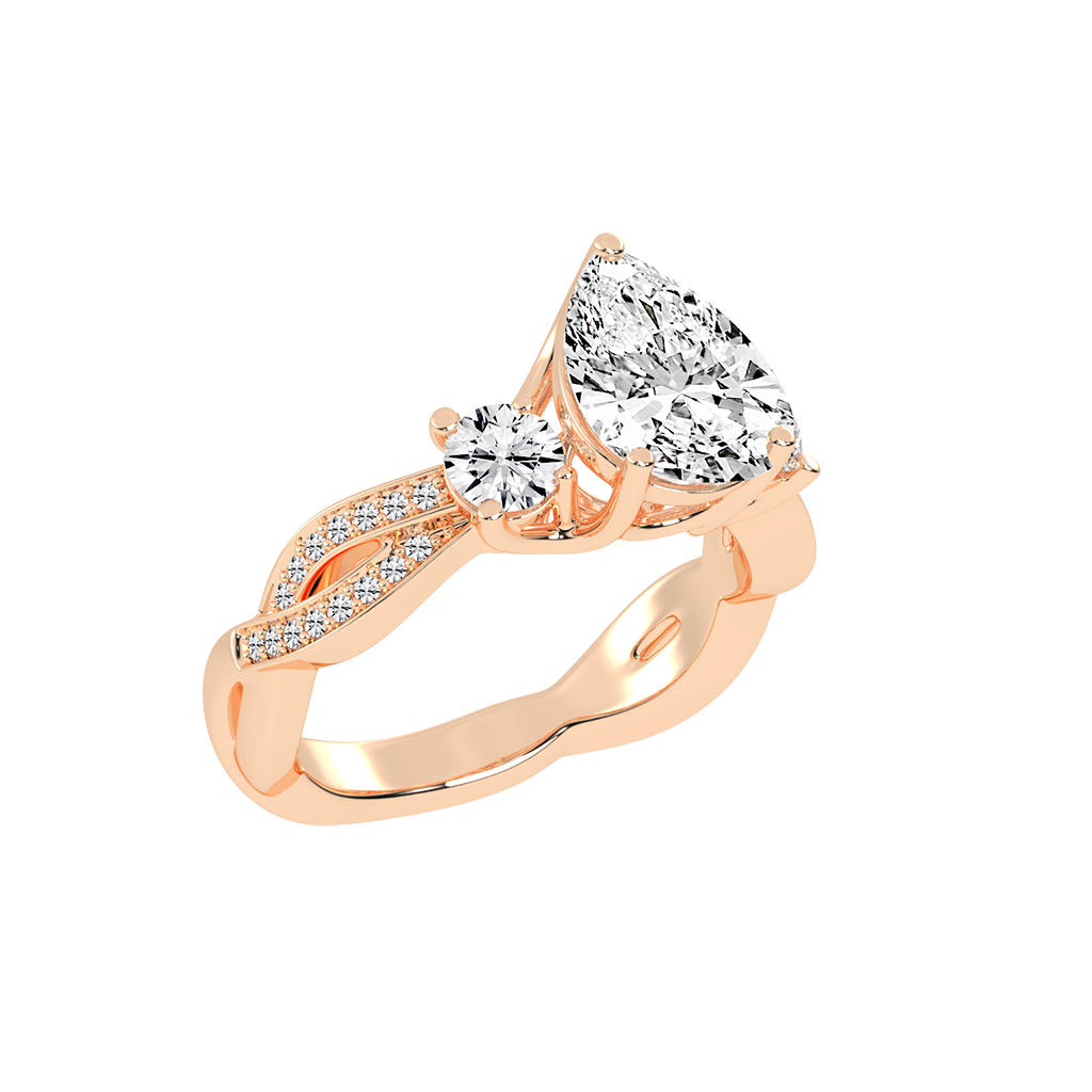 Pear Cut Fancy Lab Grown Diamond Engagement Ring with Twisted Pave