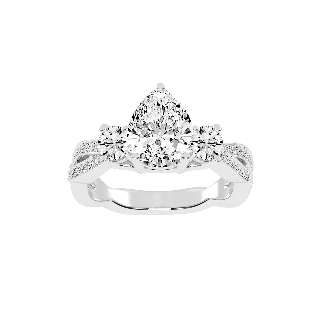 Pear Cut Fancy Lab Grown Diamond Engagement Ring with Twisted Pave