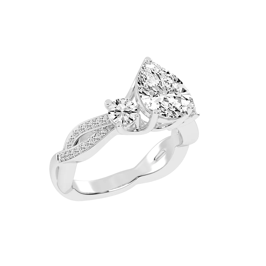 Pear Cut Fancy Lab Grown Diamond Engagement Ring with Twisted Pave