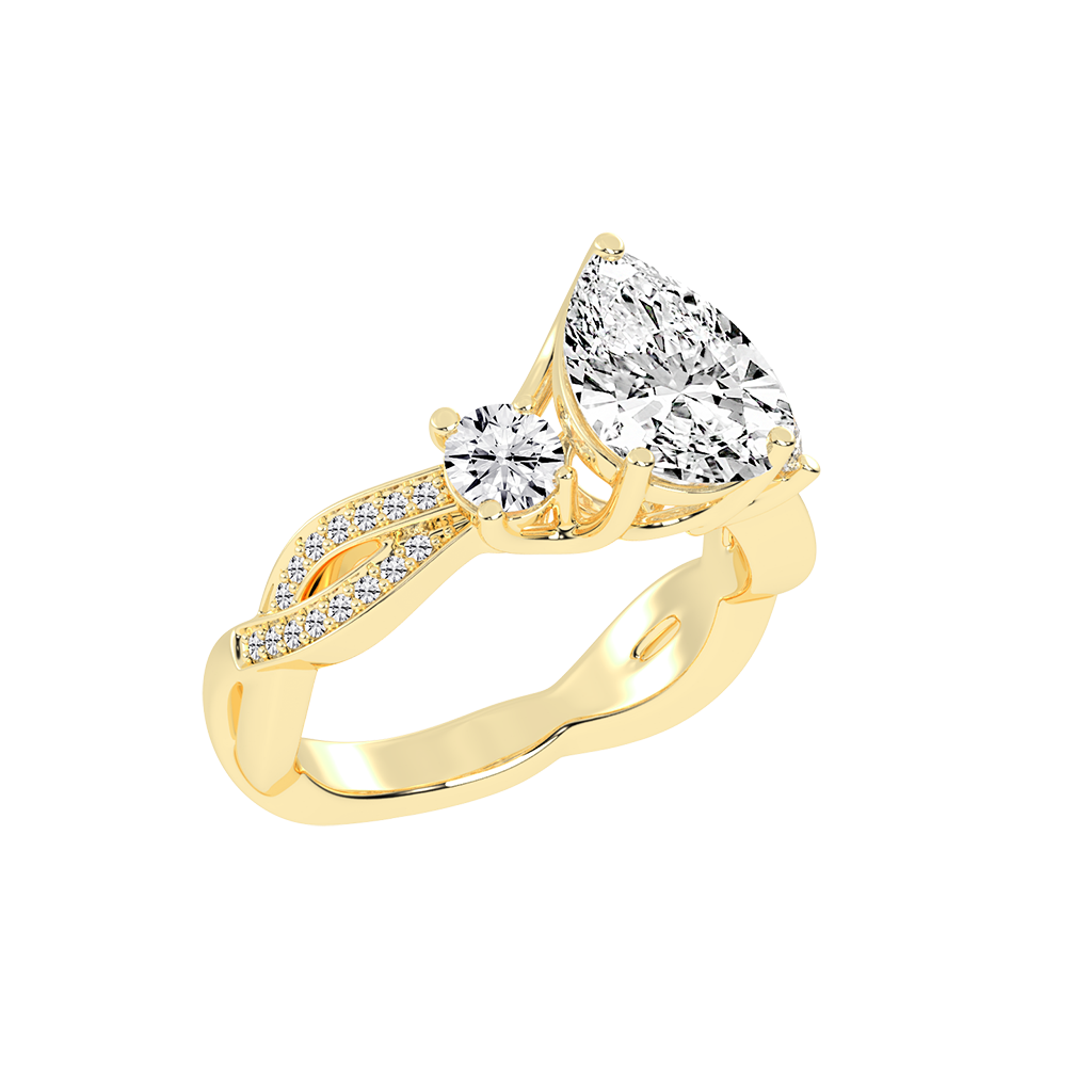 Pear Cut Fancy Lab Grown Diamond Engagement Ring with Twisted Pave