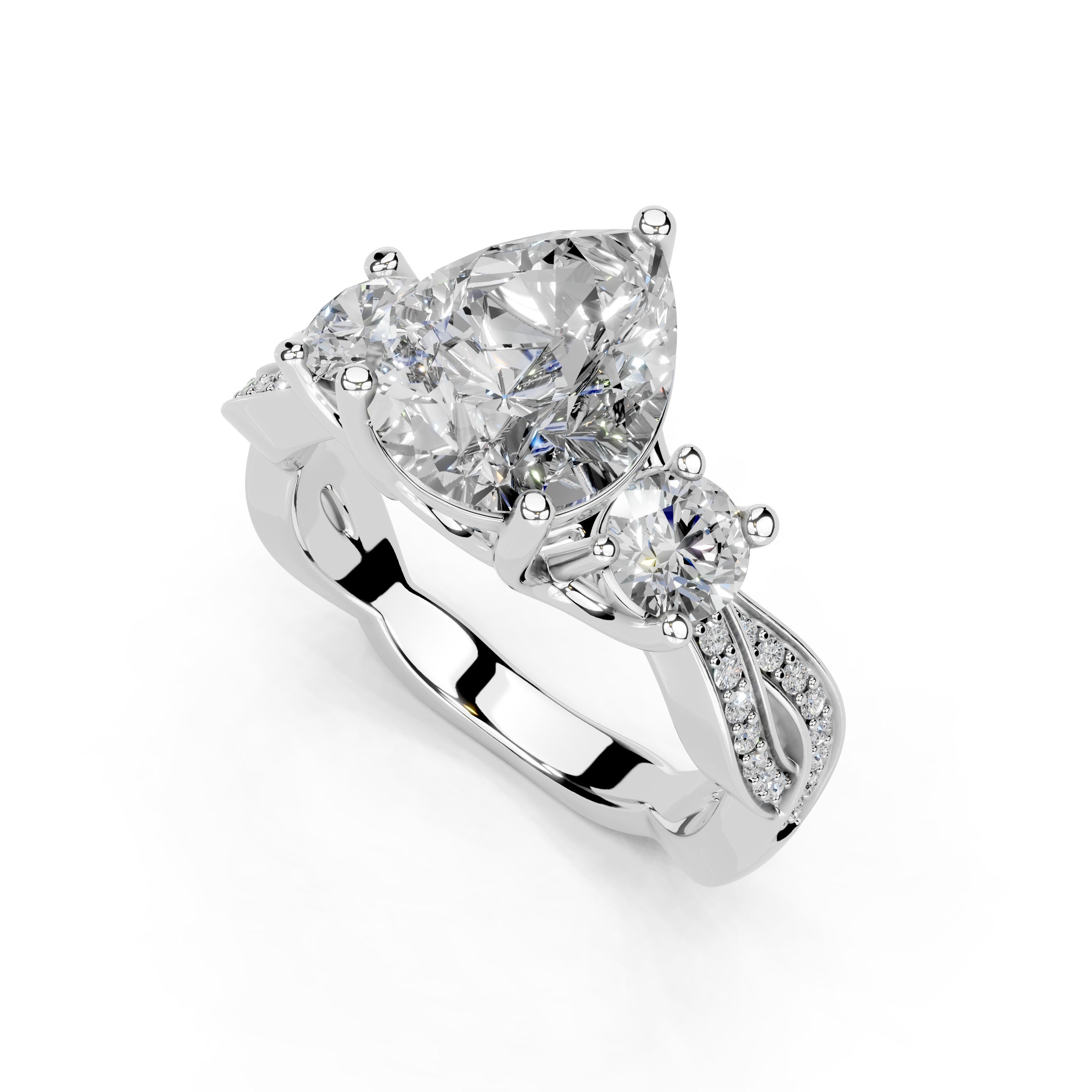 Pear Cut Fancy Lab Grown Diamond Engagement Ring with Twisted Pave