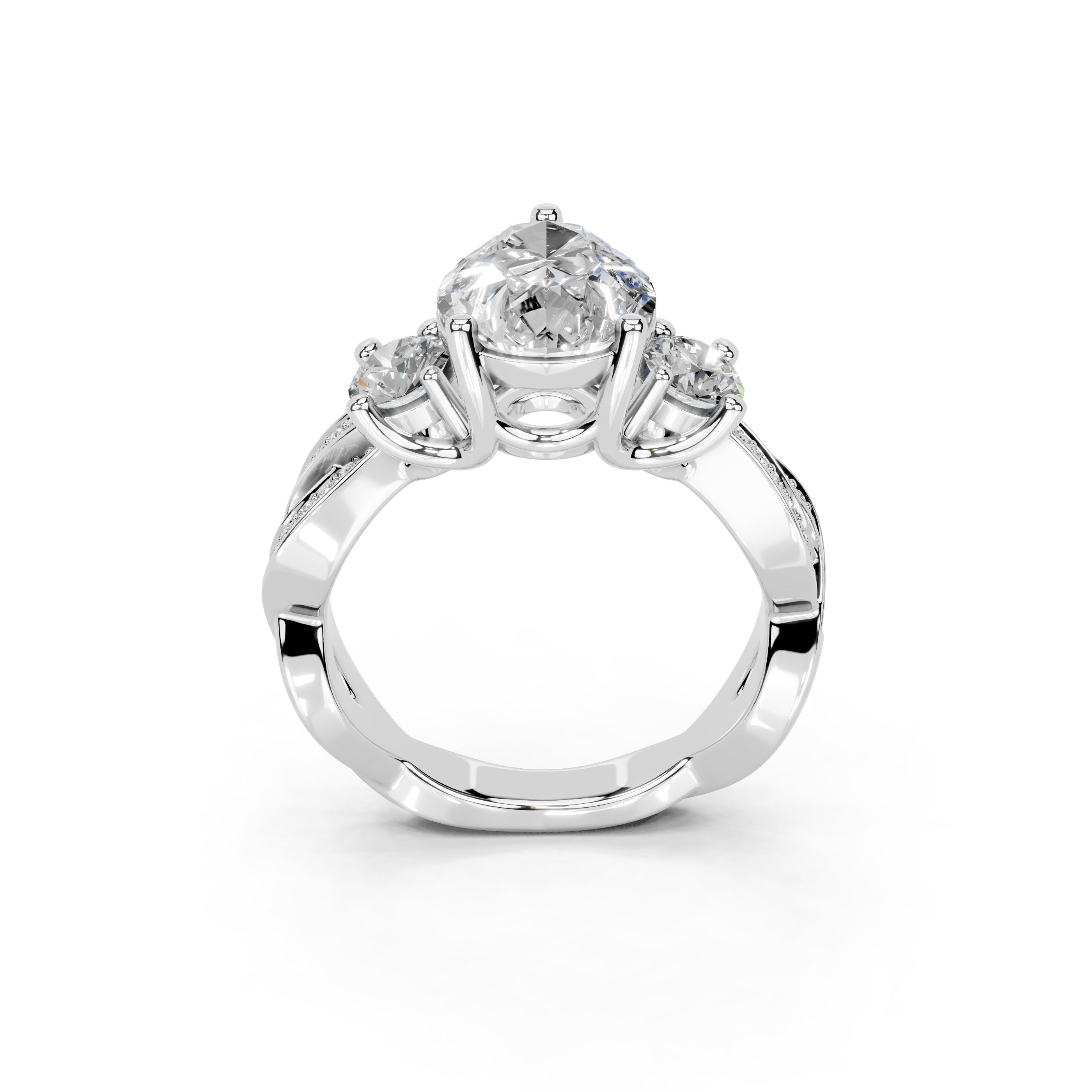 Pear Cut Fancy Lab Grown Diamond Engagement Ring with Twisted Pave