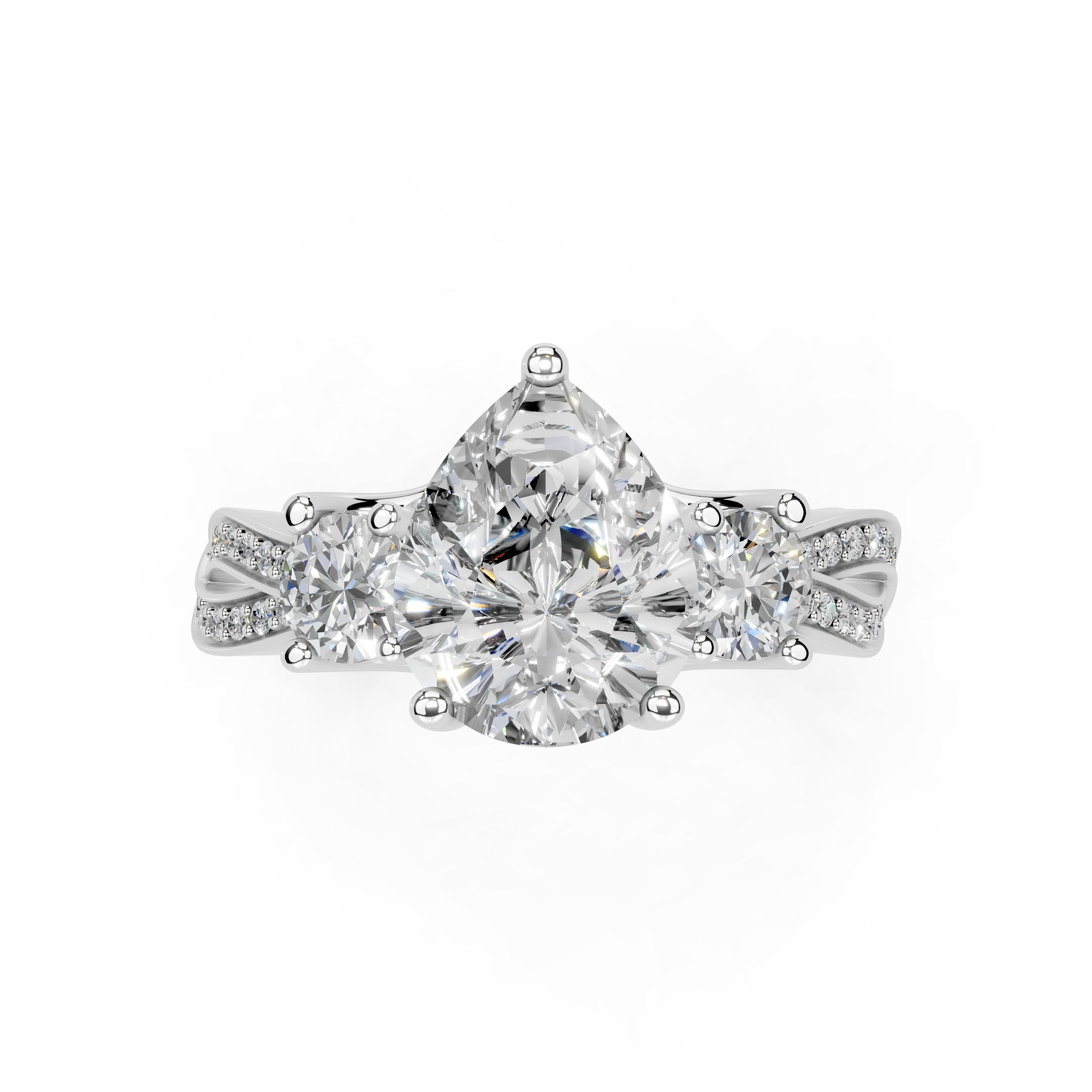 Pear Cut Fancy Lab Grown Diamond Engagement Ring with Twisted Pave