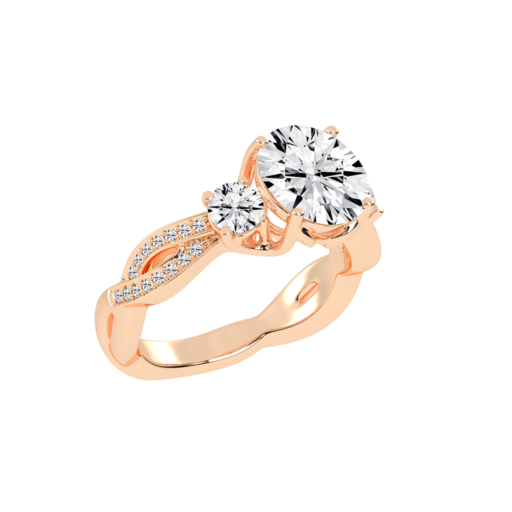 Round Cut Fancy Lab Grown Diamond Engagement Ring with Twisted Pave