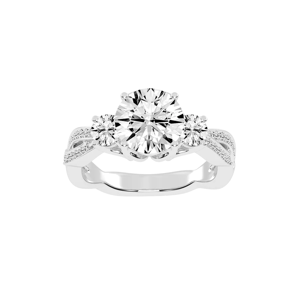 Round Cut Fancy Lab Grown Diamond Engagement Ring with Twisted Pave