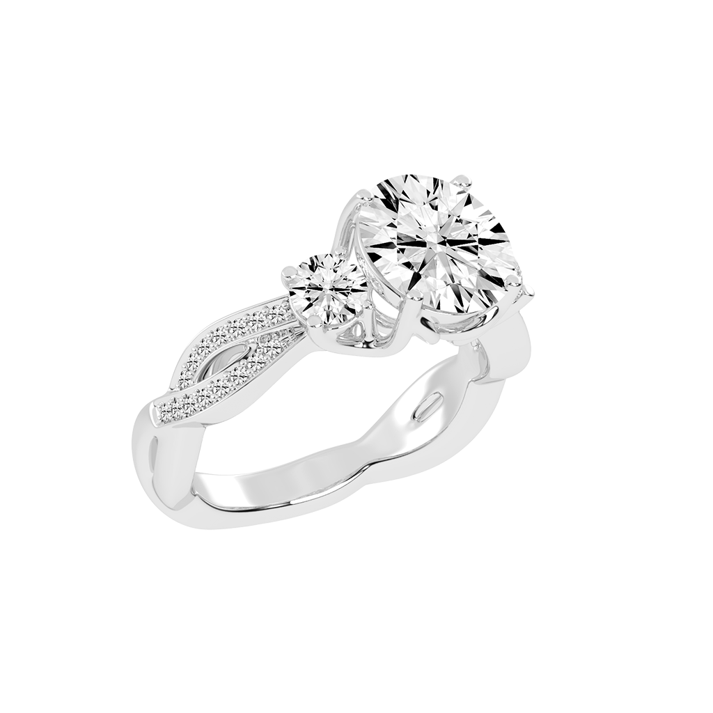 Round Cut Fancy Lab Grown Diamond Engagement Ring with Twisted Pave