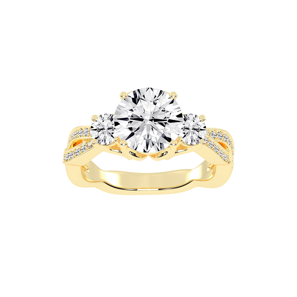 Round Cut Fancy Lab Grown Diamond Engagement Ring with Twisted Pave