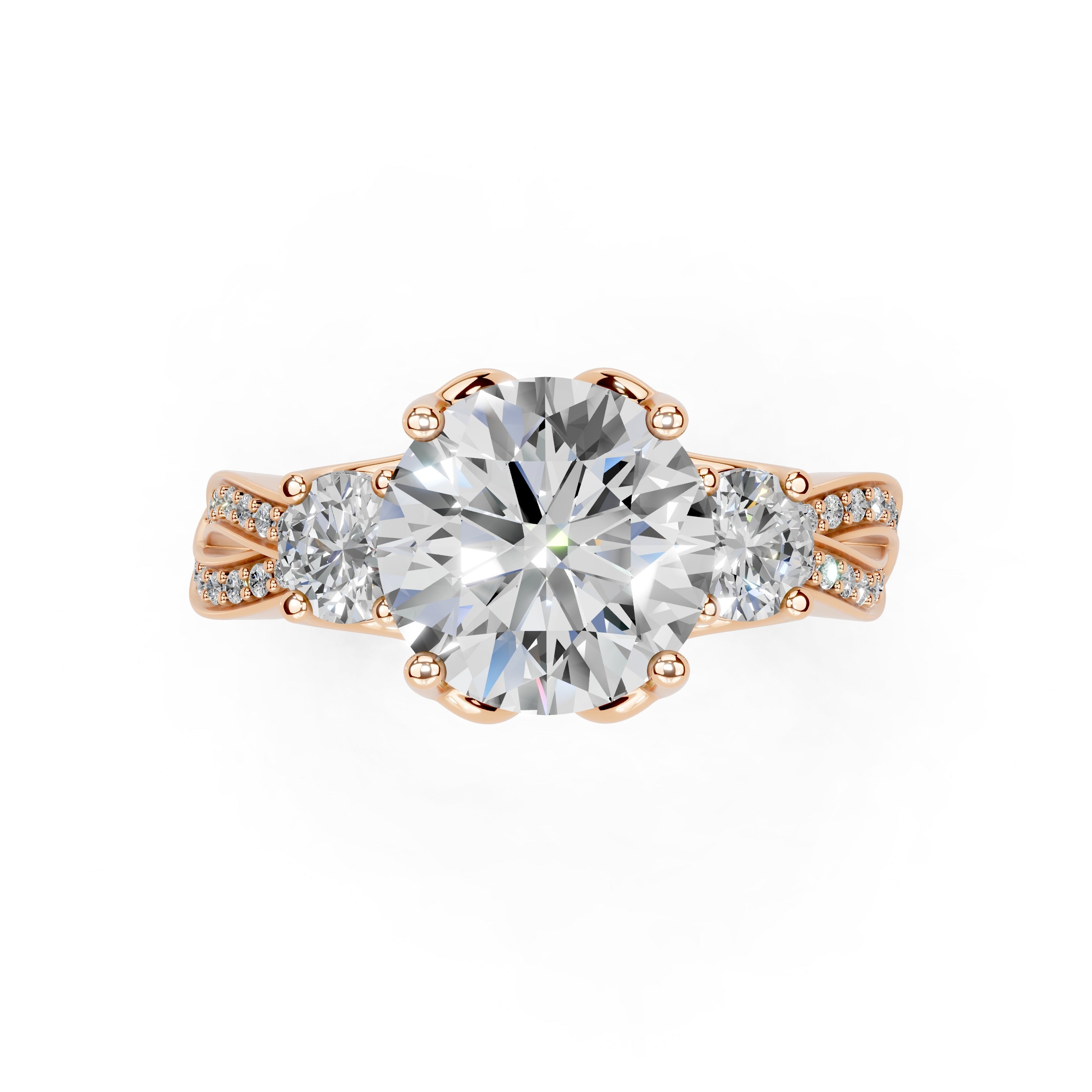 Round Cut Fancy Lab Grown Diamond Engagement Ring with Twisted Pave