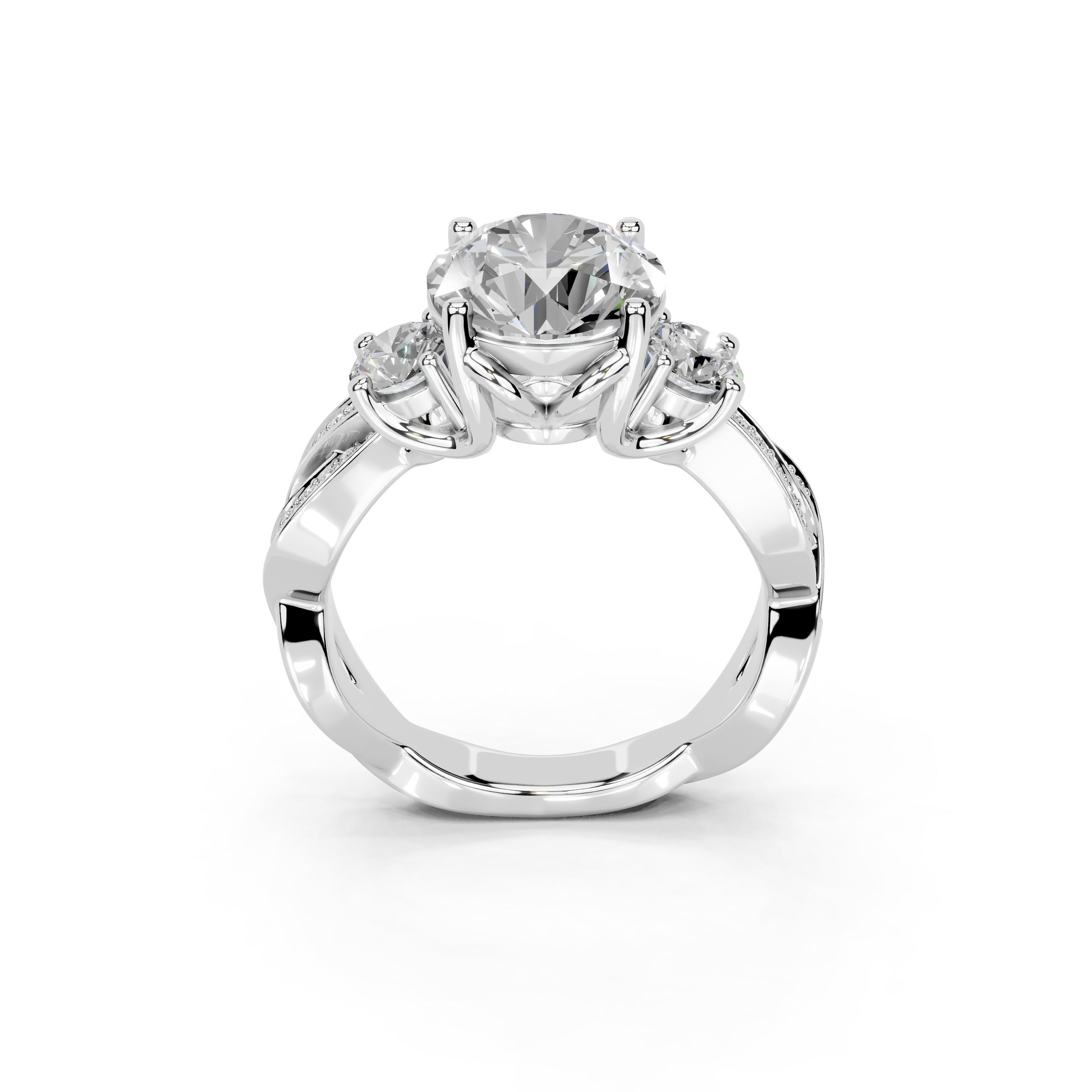 Round Cut Fancy Lab Grown Diamond Engagement Ring with Twisted Pave