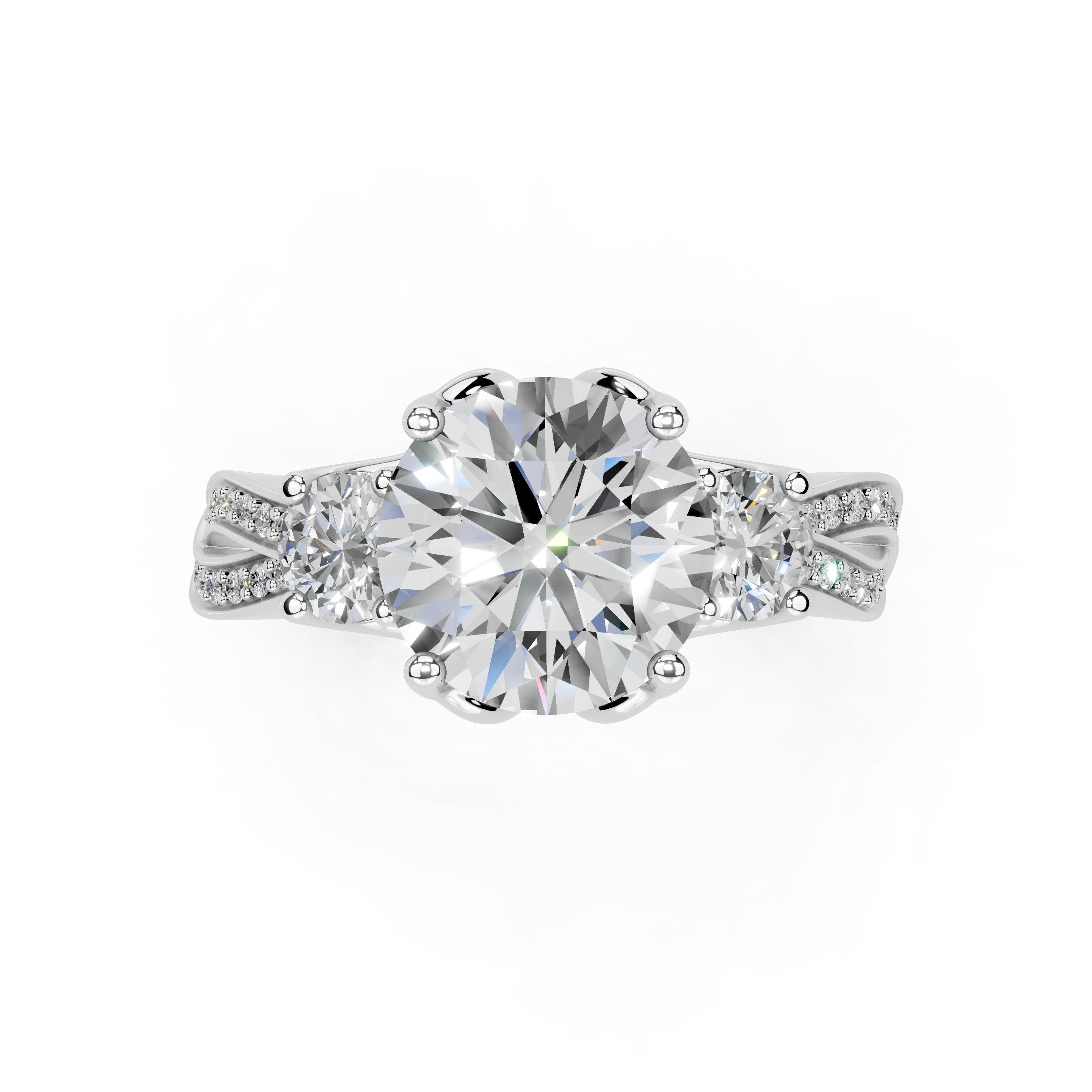 Round Cut Fancy Lab Grown Diamond Engagement Ring with Twisted Pave