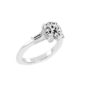 Cushion Cut Baguette Accent Lab Grown Diamond Engagement Ring