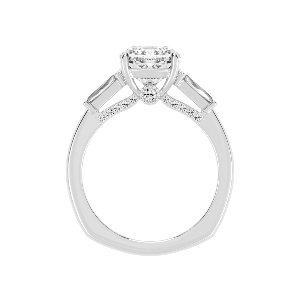 Cushion Cut Baguette Accent Lab Grown Diamond Engagement Ring