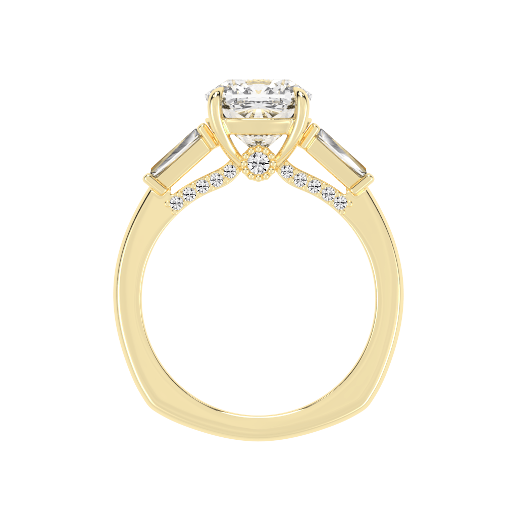 Cushion Cut Baguette Accent Lab Grown Diamond Engagement Ring