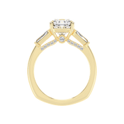 Cushion Cut Baguette Accent Lab Grown Diamond Engagement Ring