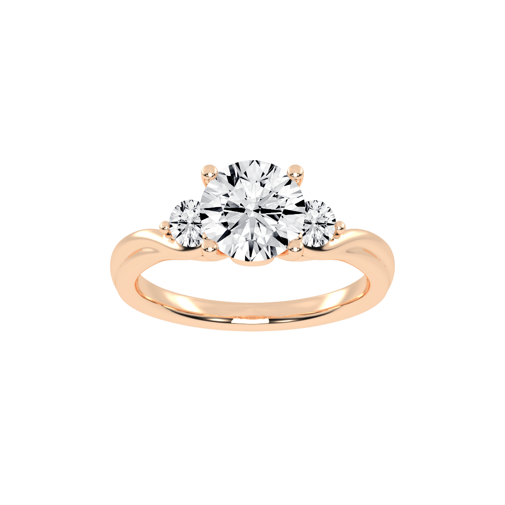 Round Cut Three Stone Lab Grown Diamond Engagement Ring with Round Cut Center Stone