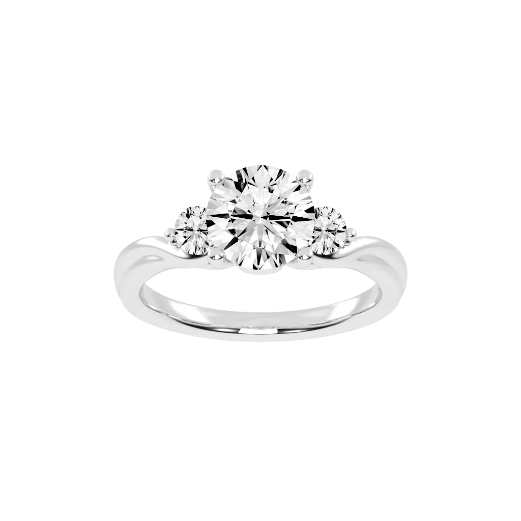 Round Cut Three Stone Lab Grown Diamond Engagement Ring with Round Cut Center Stone