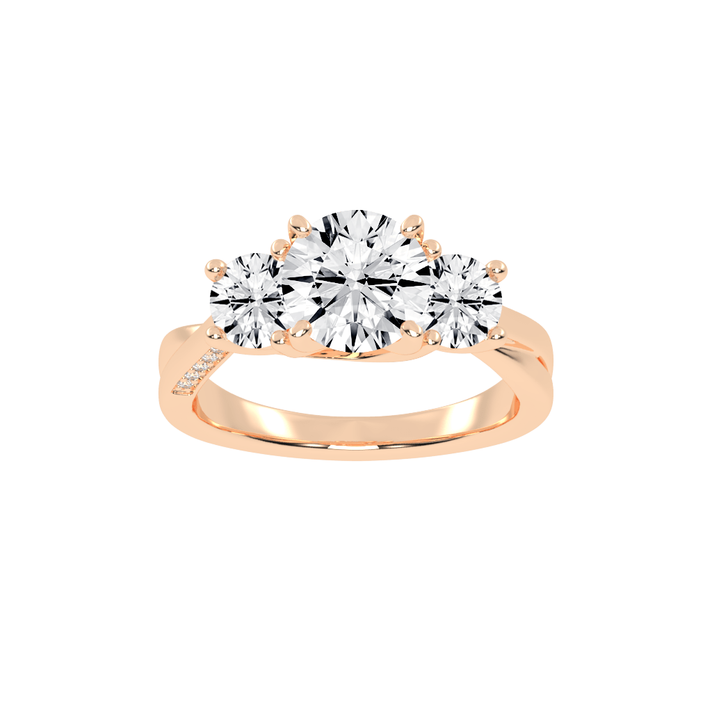 Round Cut Three Stone Lab Grown Diamond Engagement Ring