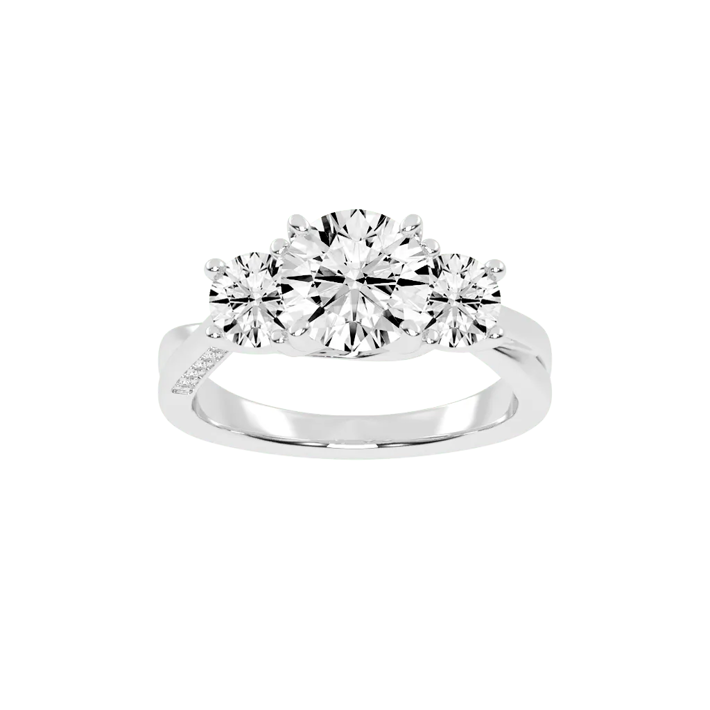 Round Cut Three Stone Lab Grown Diamond Engagement Ring