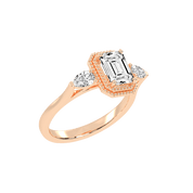 Three Stone Lab Grown Diamond Engagement Ring with Emerald Cut Center Stone and Pear Side Stones