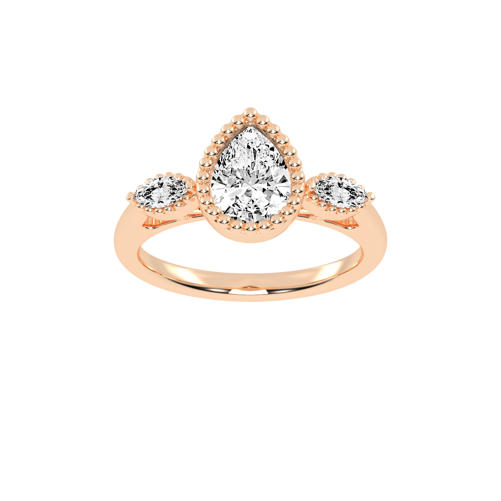 Three Stone Lab Grown Diamond Engagement Ring with Pear Cut Center Stone and Marquise Side Stones