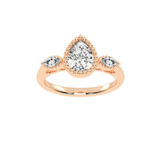 Three Stone Lab Grown Diamond Engagement Ring with Pear Cut Center Stone and Marquise Side Stones