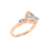 Three Stone Lab Grown Diamond Engagement Ring with Pear Cut Center Stone and Marquise Side Stones