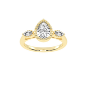 Three Stone Lab Grown Diamond Engagement Ring with Pear Cut Center Stone and Marquise Side Stones