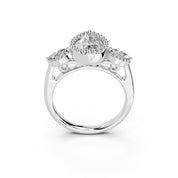 Three Stone Lab Grown Diamond Engagement Ring with Pear Cut Center Stone and Marquise Side Stones