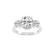 Three Stone Lab Grown Diamond Engagement Ring with Round Cut Center Stone