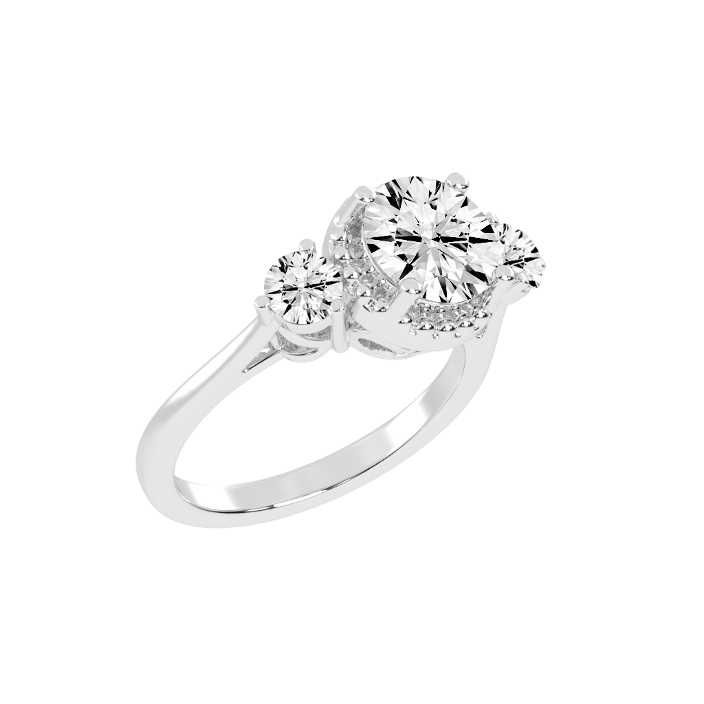 Three Stone Lab Grown Diamond Engagement Ring with Round Cut Center Stone