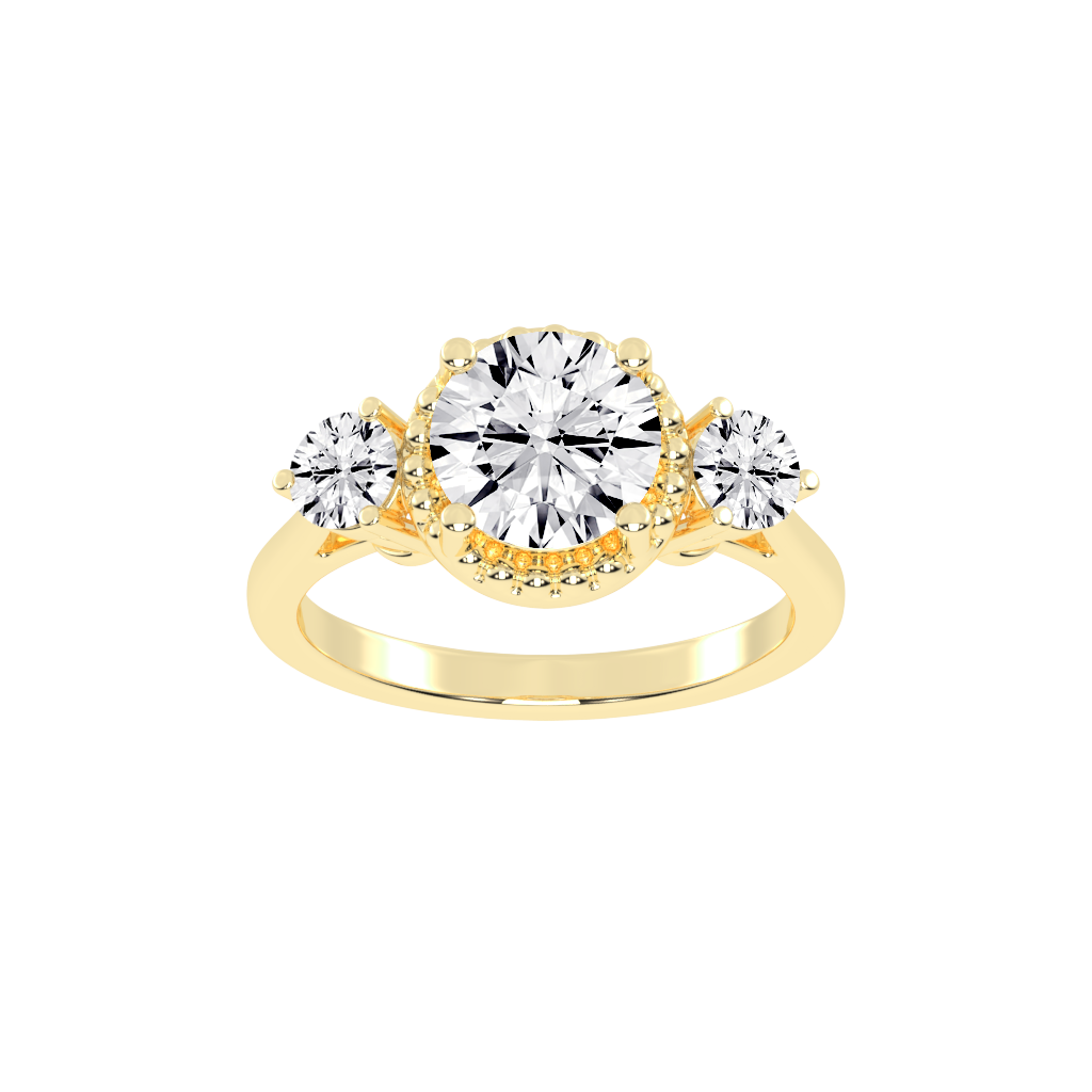 Three Stone Lab Grown Diamond Engagement Ring with Round Cut Center Stone