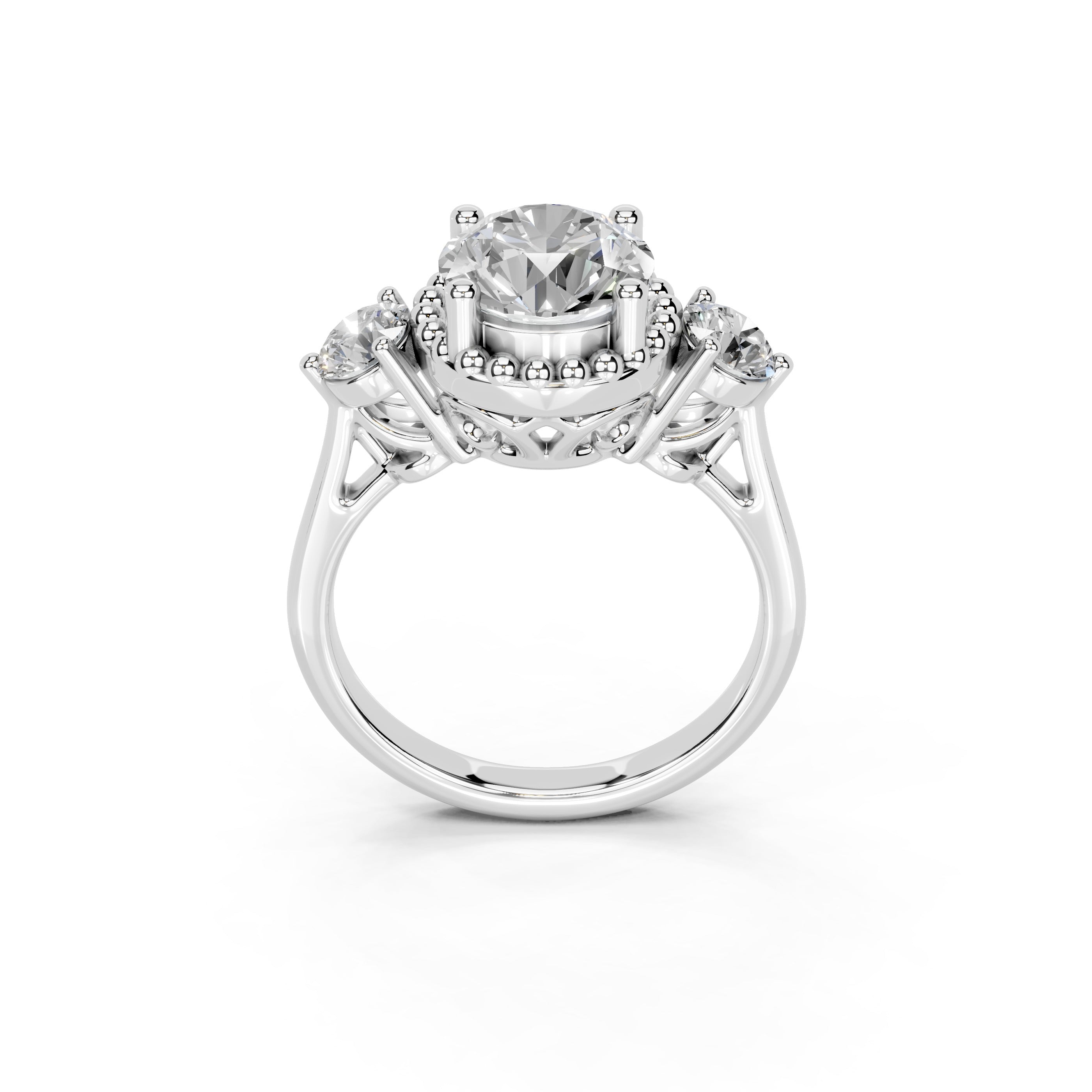 Three Stone Lab Grown Diamond Engagement Ring with Round Cut Center Stone