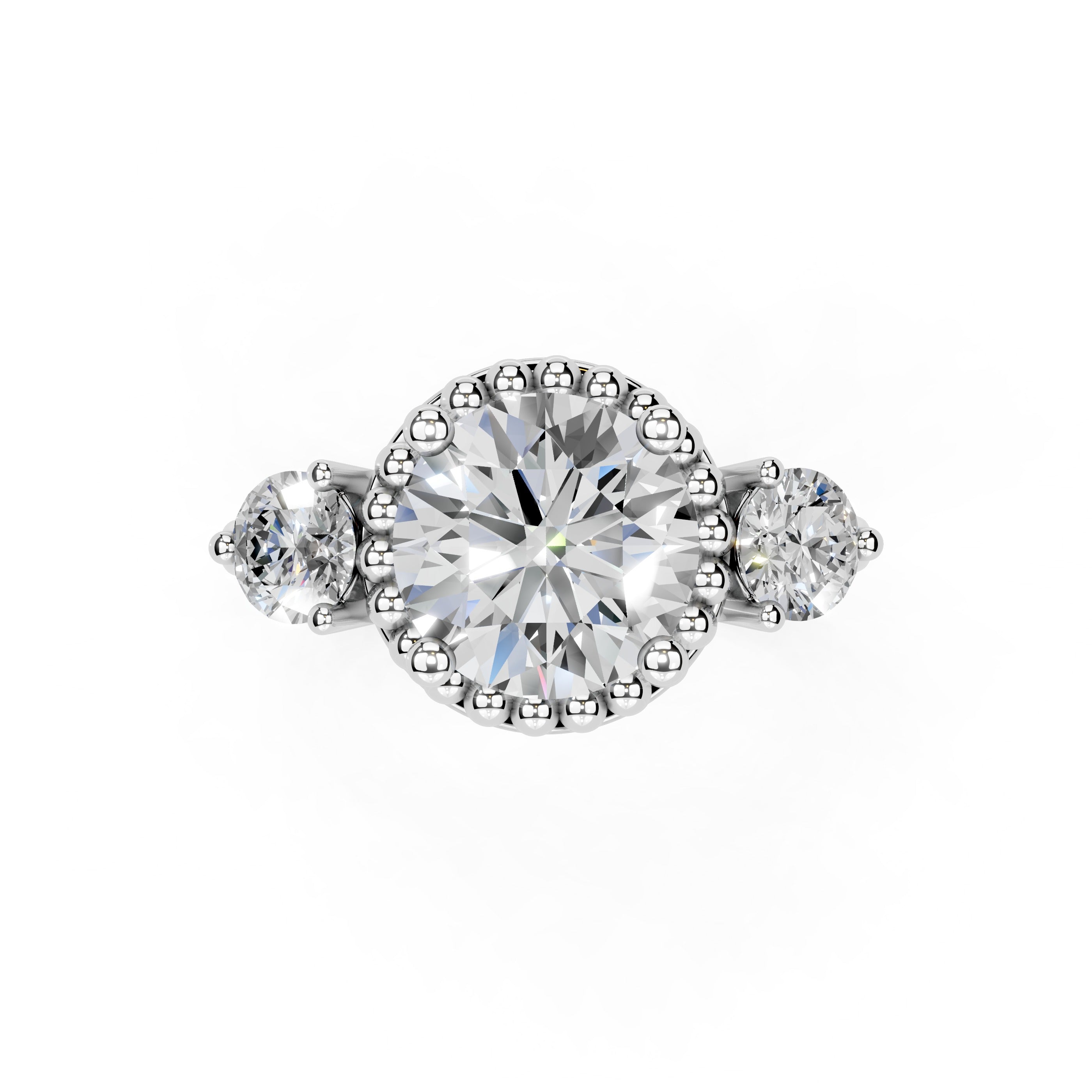 Three Stone Lab Grown Diamond Engagement Ring with Round Cut Center Stone