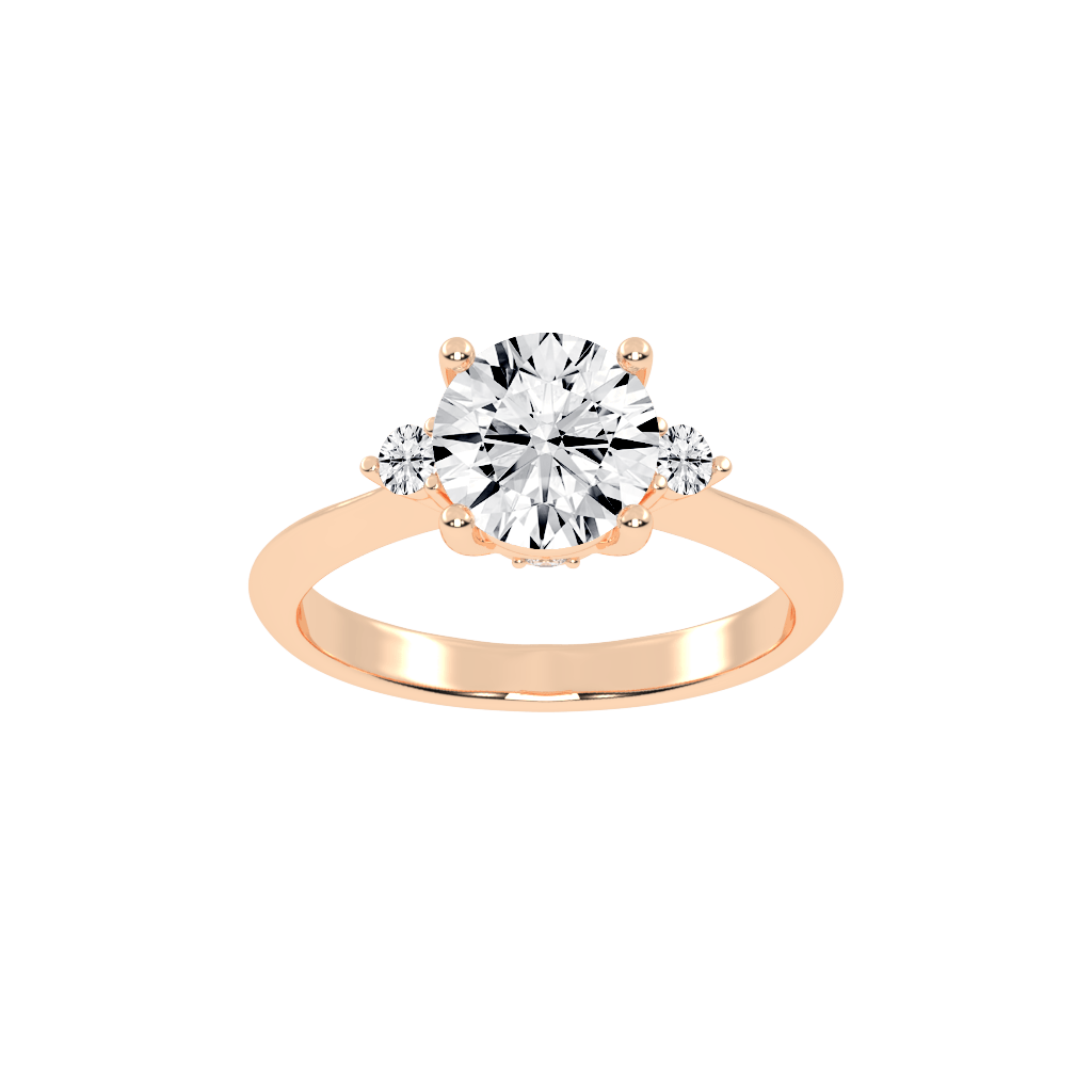 Three Stone Lab Grown Diamond Engagement Ring with Round Cut Center Stone