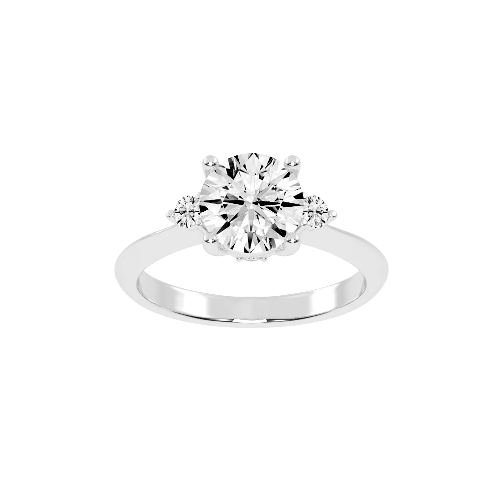 Three Stone Lab Grown Diamond Engagement Ring with Round Cut Center Stone