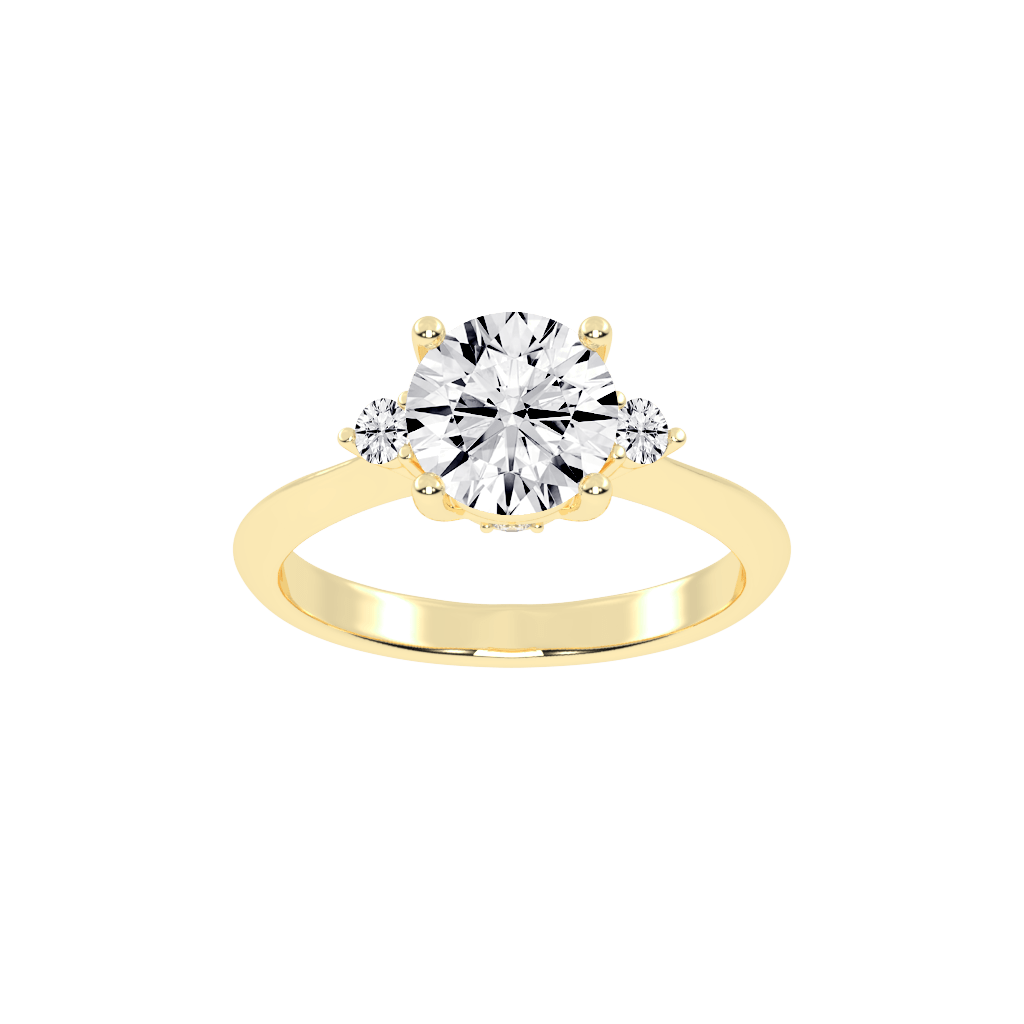 Three Stone Lab Grown Diamond Engagement Ring with Round Cut Center Stone