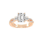 Three Stone Lab Grown Diamond Engagement Ring with Emerald Cut Center Stone and Round Side Stones