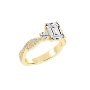 Three Stone Lab Grown Diamond Engagement Ring with Emerald Cut Center Stone and Round Side Stones