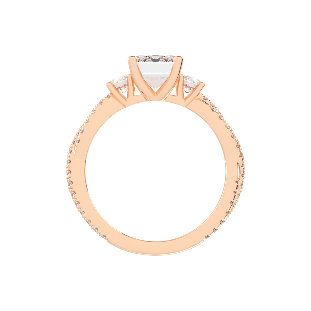 Three Stone Lab Grown Diamond Engagement Ring with Emerald Cut Center Stone and Round Side Stones