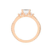 Three Stone Lab Grown Diamond Engagement Ring with Emerald Cut Center Stone and Round Side Stones