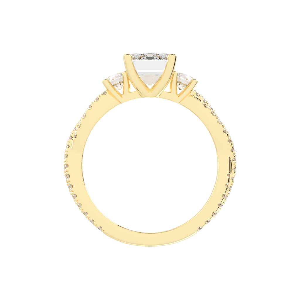 Three Stone Lab Grown Diamond Engagement Ring with Emerald Cut Center Stone and Round Side Stones