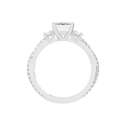 Three Stone Lab Grown Diamond Engagement Ring with Emerald Cut Center Stone and Round Side Stones