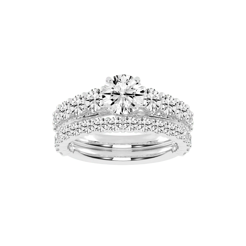 Round Cut Double Row Lab Grown Diamond Engagement Ring