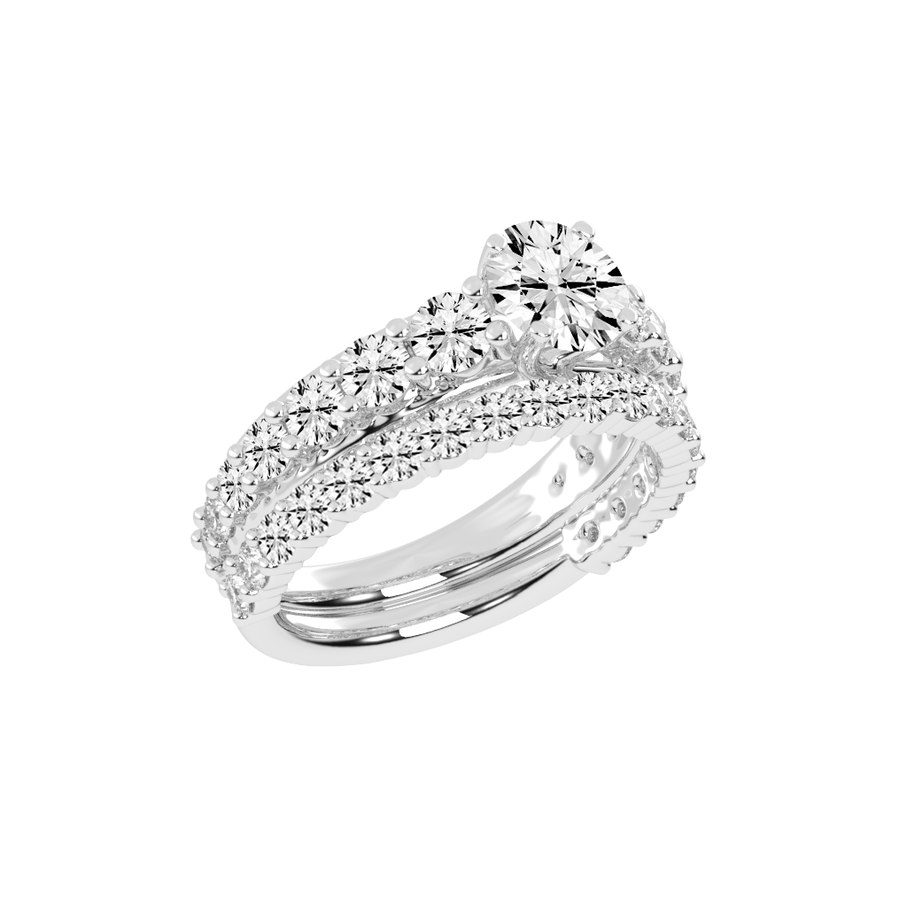 Round Cut Double Row Lab Grown Diamond Engagement Ring