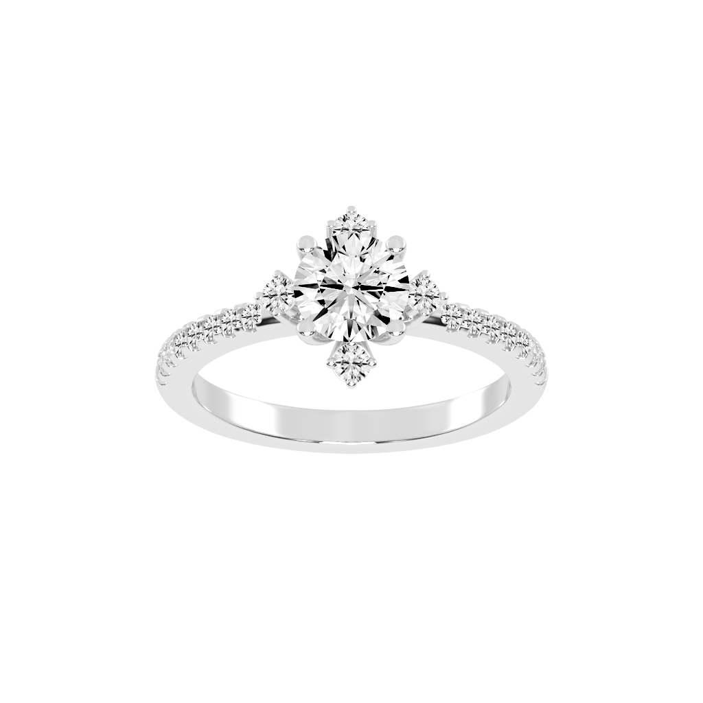 Pave Lab Grown Diamond Engagement Ring with Round Cut Center Stone