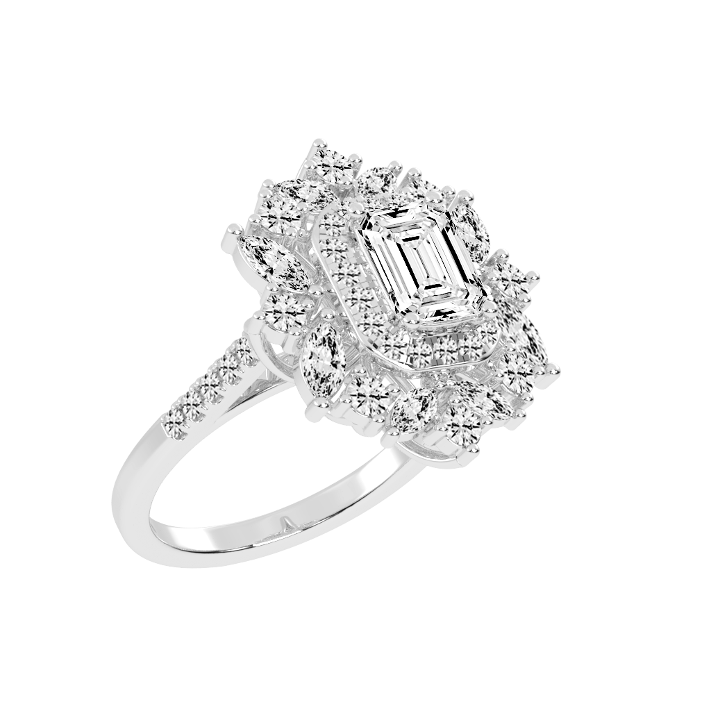 Emerald Cut Fancy Lab Grown Diamond Engagement Ring