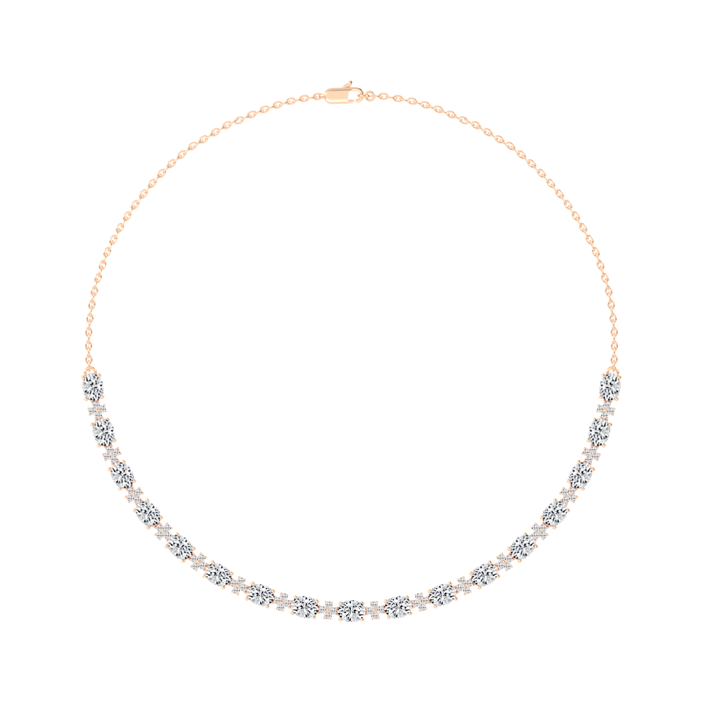 Oval and Round Cut Lab Grown Diamond Tennis Necklace