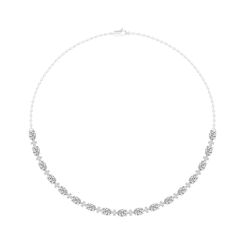 Oval and Round Cut Lab Grown Diamond Tennis Necklace