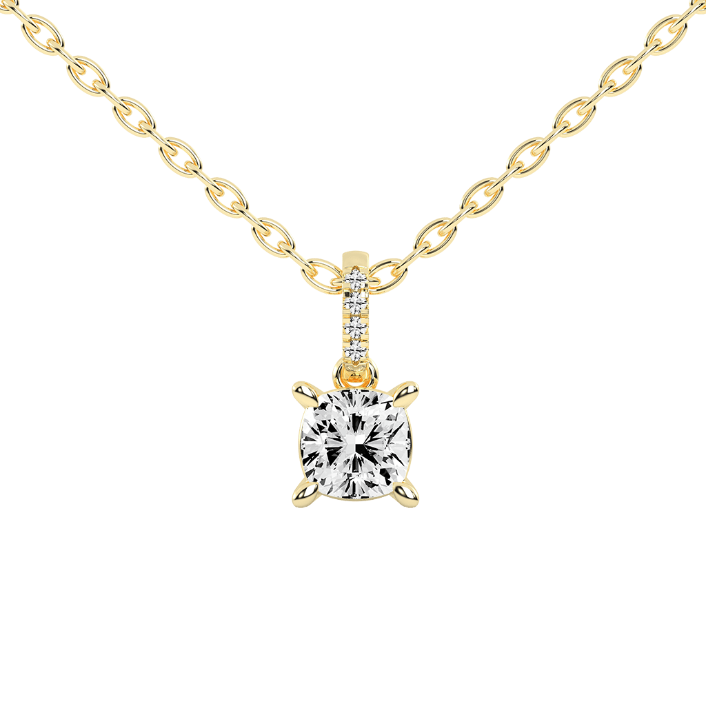 Square Cushion and Round Cut Lab Grown Diamond Solitaire Pendant